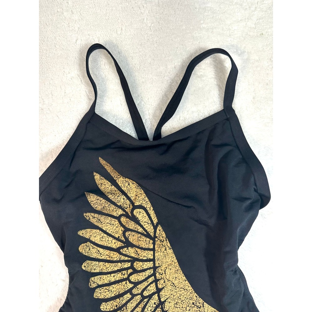 Arena Swimsuit Women's 34 Signature Challenge Back Black athletic one piece gold - Picture 8 of 8